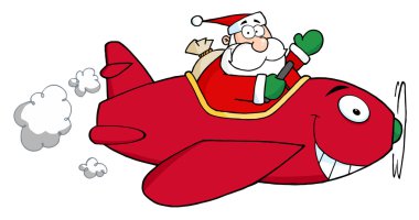Noel Baba Noel uçağı ile uçan