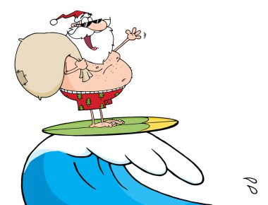 Santa Claus Surfing With His Sack clipart