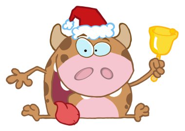 Happy Calf Cartoon Character Ringing A Bell clipart