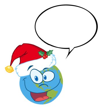 Christmas Earth Wearing A Santa Hat, With A Word Balloon clipart