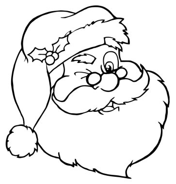 Outlined Santa Claus Winking Classic Cartoon Head clipart