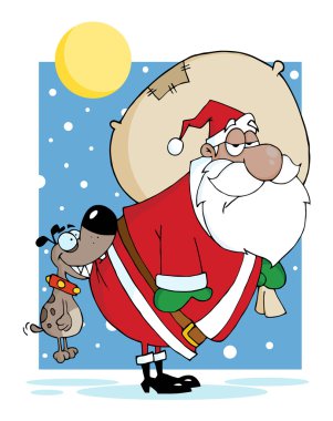 Dog Biting A Black Santas Butt In The Snow clipart