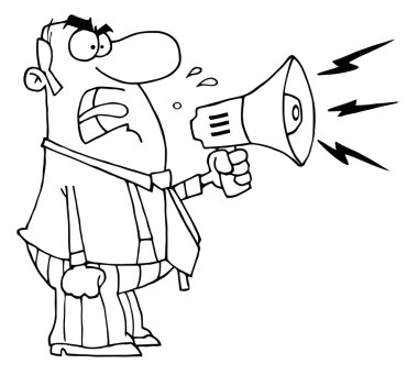 Outlined Angry Boss Yelling Through A Megaphone clipart