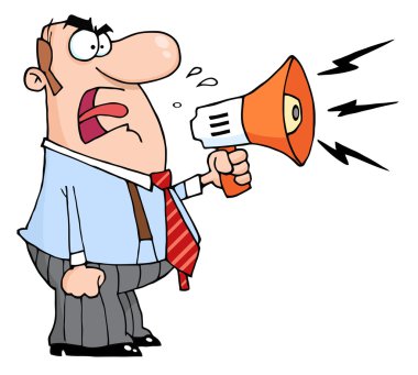 Angry Boss Man Screaming Into Megaphone clipart