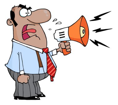 Hispanic Businessman Yelling Through A Megaphone clipart