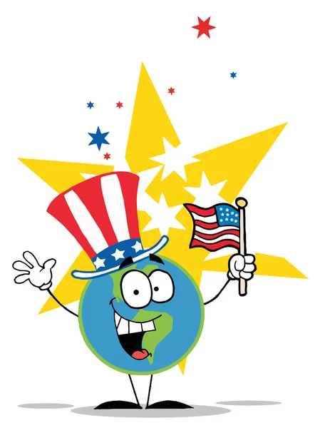 Glob Patriotyczne Kapeluszu Machać Flaga Amerykańska — Zdjęcie stockowe