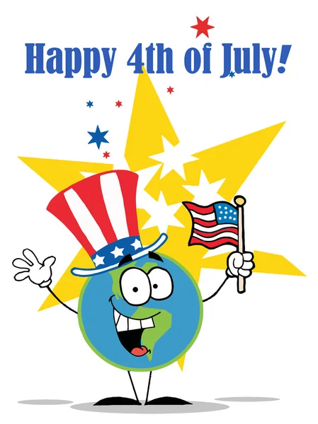 Happy 4Th July Greeting Patriotic Globe Wearing Hat Waving American — Stock Photo, Image