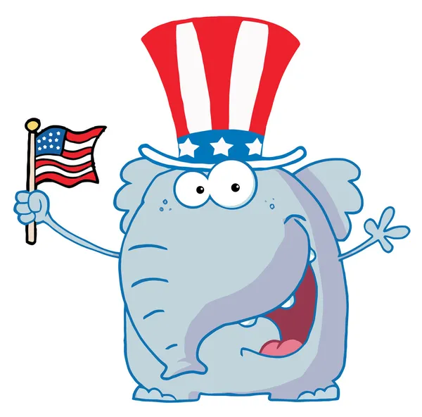 Een Amerikaanse vlag zwaaien olifant — Stockfoto