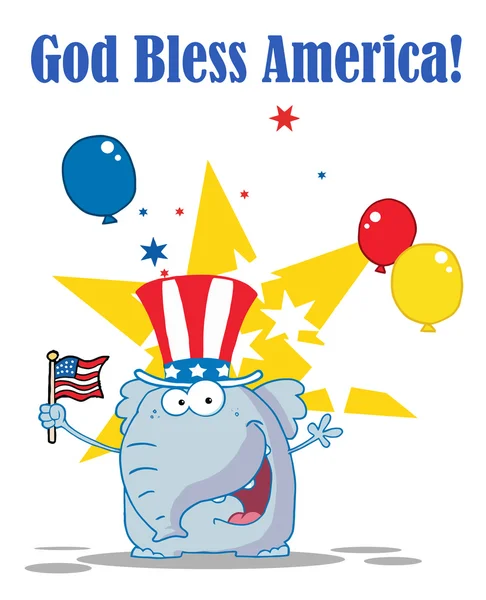 Elefant schwenkt amerikanische Flagge am Unabhängigkeitstag — Stockfoto