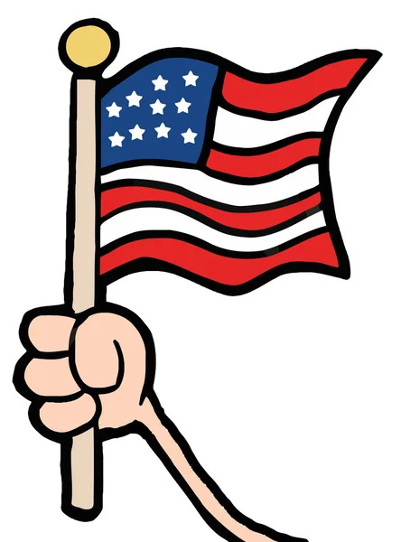 Mano Sventolando Una Bandiera Americana Sventolandola — Foto Stock