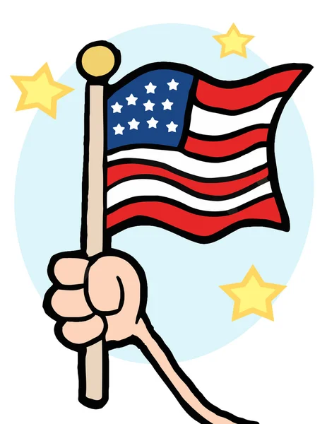 Mano Sventola Una Bandiera Americana Nel Giorno Dell Indipendenza — Foto Stock