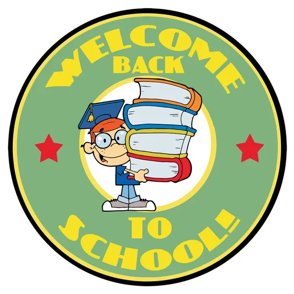Smart School Boy Books Green Welcome Back School Circle — Stock Photo, Image