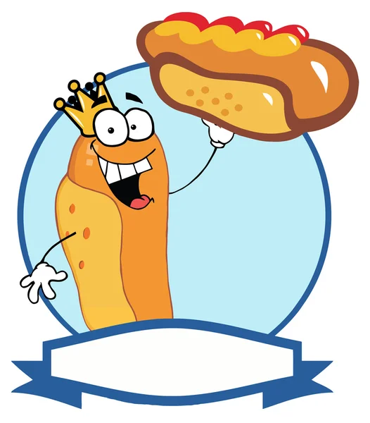 Király Hot Dog Feltartotta Hot Dog Körítve Egy Kék Kört — Stock Fotó