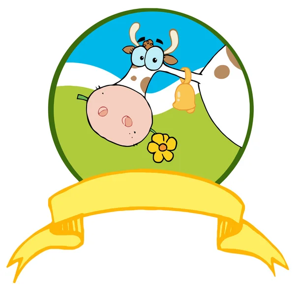 Cartoon logo mascotte-cow hoofd kauwen op een bloem — Stockfoto