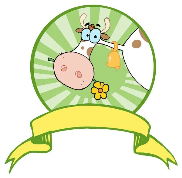 Cartoon Logo Mascot Farm Cow Head Chewing Flower — Stock Photo, Image