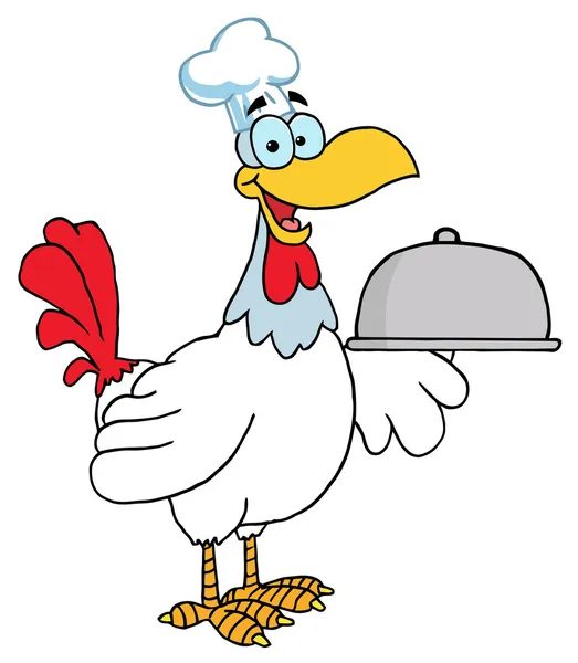 Happy Rooster Chef Serving A Platter — Fotografie, imagine de stoc