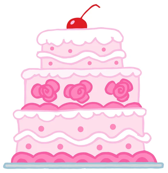 Hármas Többszintű Esküvői Torta Rózsaszín Fehér Cukormáz — Stock Fotó