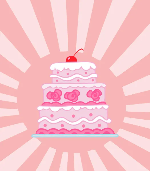 三人上闪亮的粉红色背景分层粉红色婚礼蛋糕 — 图库照片