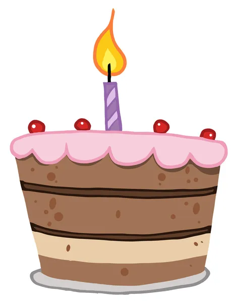 分层的生日蛋糕 在顶上有一支蜡烛 — 图库照片
