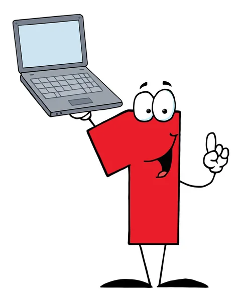 Number One Character Holding A Laptop — Stock Photo, Image