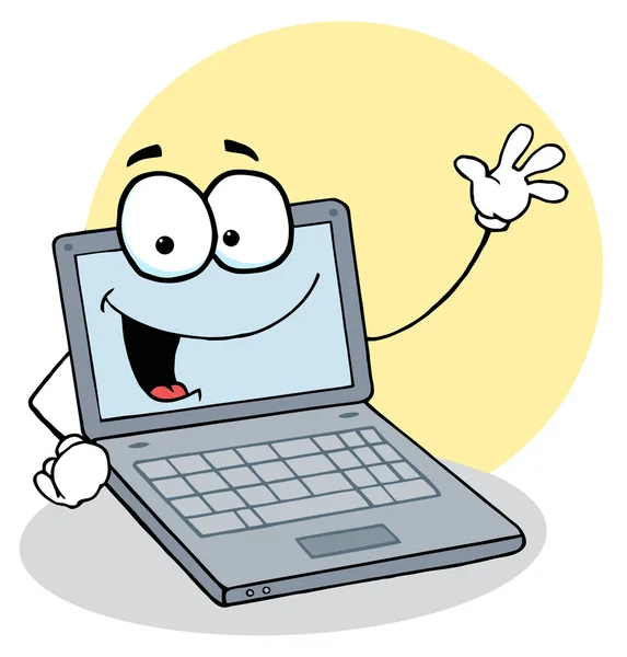 Laptop-Toon winkt und lächelt — Stockfoto