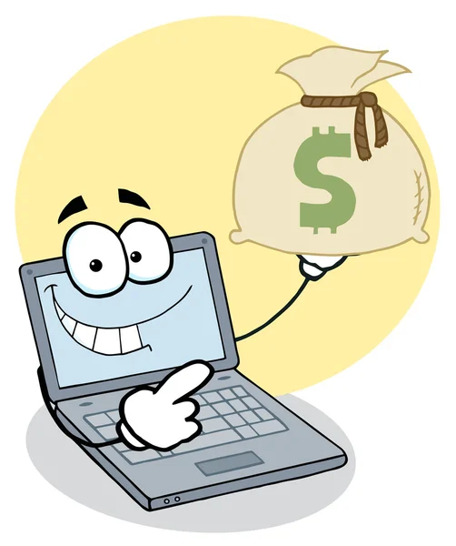 stock image Notebook Cartoon Character Displays Money Bag