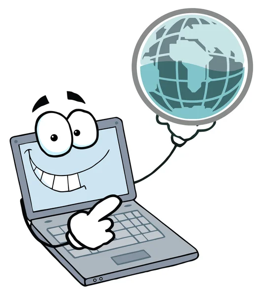 Notebook Cartoon Character Holding Globe — Stock Photo, Image