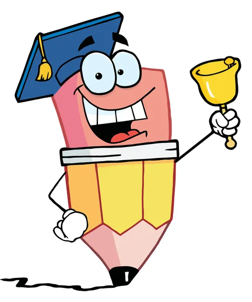 Pencil Guy Graduate Ringing A Bell — Stock Photo, Image