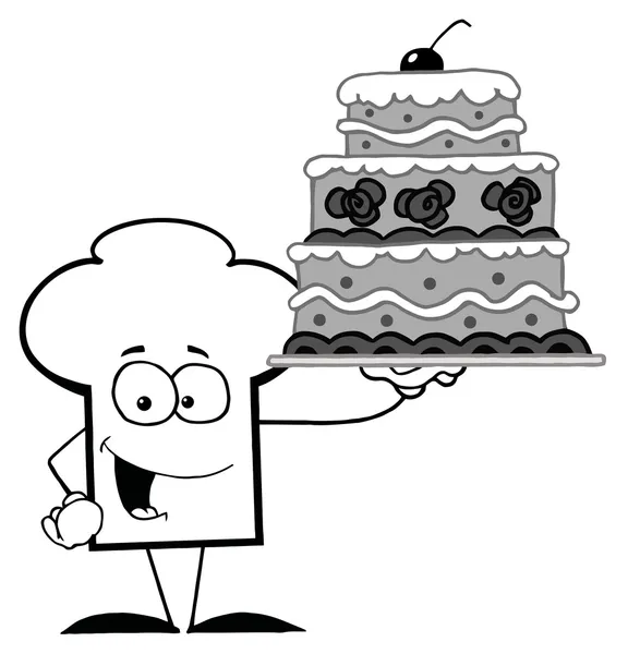 Kapelusz kucharz przedstawione trzyma tort — Zdjęcie stockowe