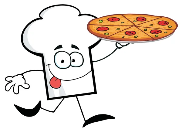 Chef sombrero sosteniendo una pizza — Foto de Stock