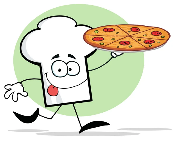 Chef sombrero chico holding un pizza —  Fotos de Stock