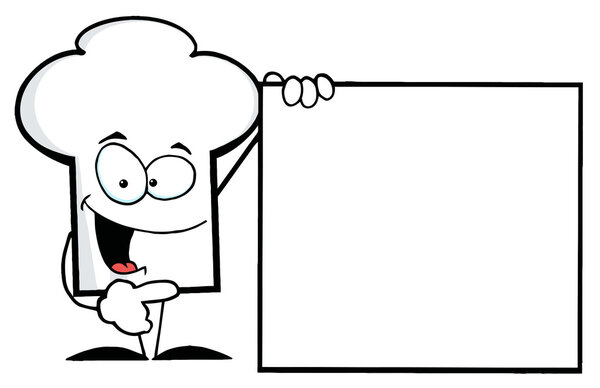 Outlined Chef Hat Guy Presenting A Blank Sign