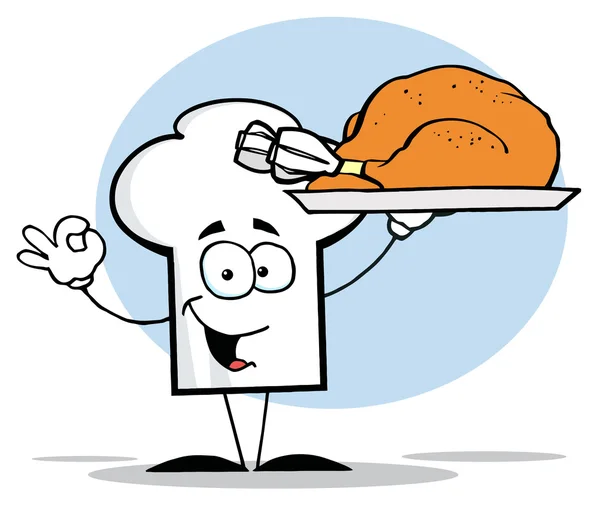 Chef Hat Guy servindo uma Turquia cozida — Fotografia de Stock