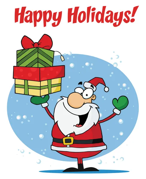 Happy Holidays Mikulás Ajándékok Holding Üdvözlés — Stock Fotó