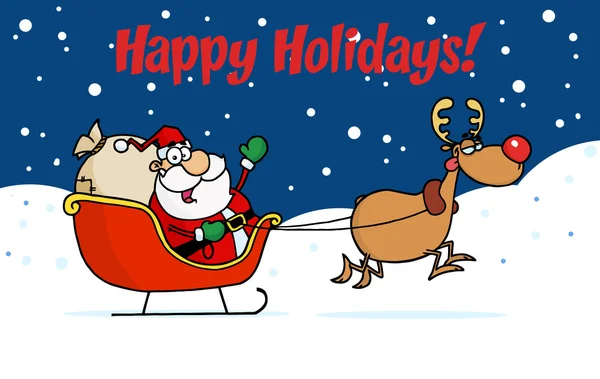 Weihnachtsmann und Rudolph mit dem Schlitten — Stockfoto