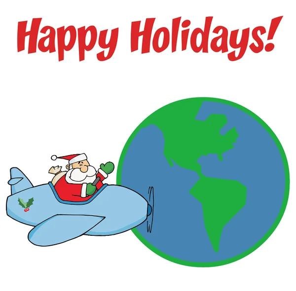 Boas Festas Saudação Com Papai Noel Voando Torno Terra Personagem — Fotografia de Stock