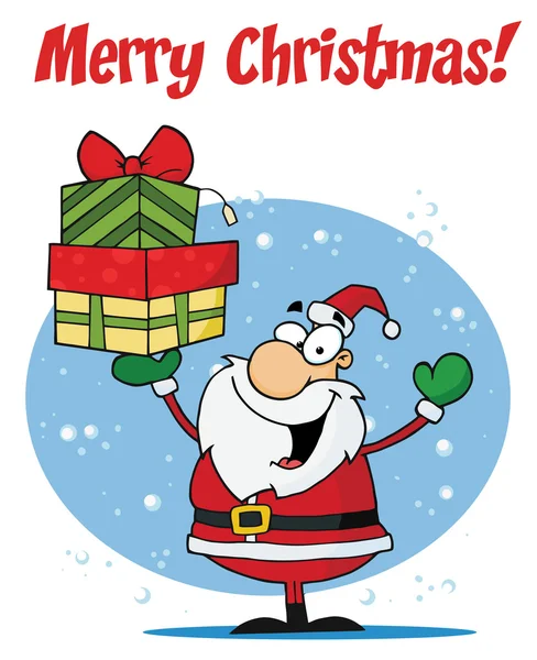 Merry christmas greeting met santa bedrijf presenteert — Stockfoto