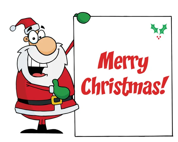 Merry Christmas Greeting Santa Holding Sign Cartoon Character — Stock Photo, Image