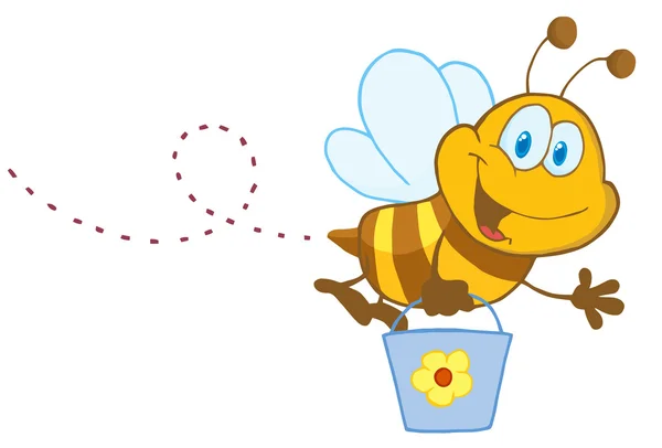 Caractère de bande dessinée Bee Flying Bucket — Photo
