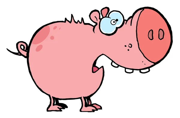 Porco rosa assustado com uma boca aberta — Fotografia de Stock