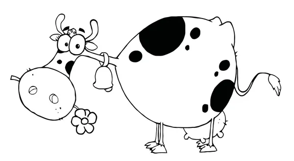 Vaca Delineada Comendo Uma Margarida — Fotografia de Stock