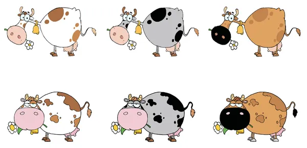 Collage Digital De Seis Vacas Personaje De Dibujos Animados —  Fotos de Stock