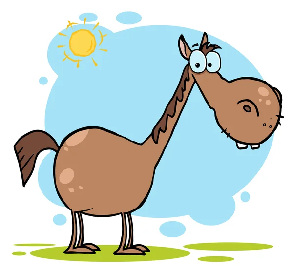 Cavalo Castanho Com Pescoço Comprido Sol — Fotografia de Stock