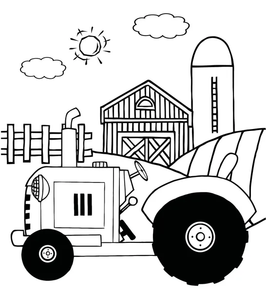 Ciągniki rolnicze przedstawione na pastwiska — Zdjęcie stockowe
