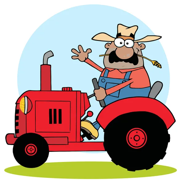 Happy African American Farmer Red Tractor Waving Greeting — Stock Photo, Image