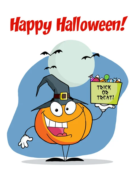 Feliz Halloween saludo sobre una calabaza —  Fotos de Stock