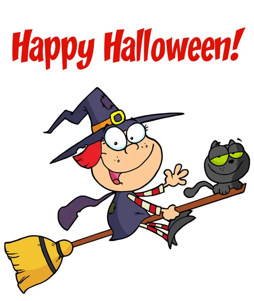 Feliz Halloween saludando a una pequeña bruja —  Fotos de Stock