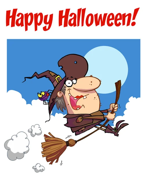 Fröhlicher Halloween-Gruß über Hexe und Spinne — Stockfoto