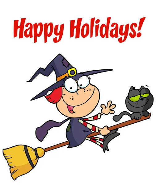 Happy Holidays Greeting Little Halloween Witch Character — стоковое фото