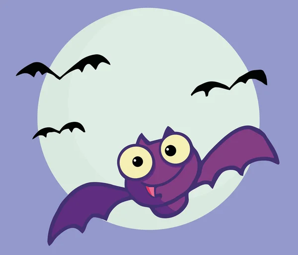 Kreslená Postava Halloween Happy Bat Létání Noci — Stock fotografie